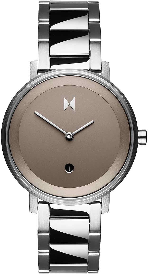 Damarmbandur med silverfärgat armband i rostfritt stål och beige urtavla, pilmarkering