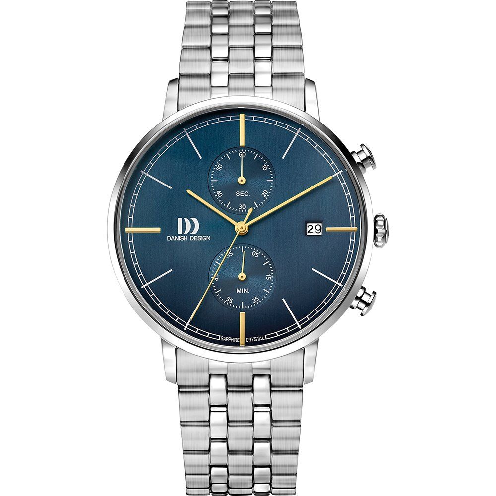 Danish Design Herrenuhr mit blauem Zifferblatt, Chronograph und Datumsanzeige, Stahlband