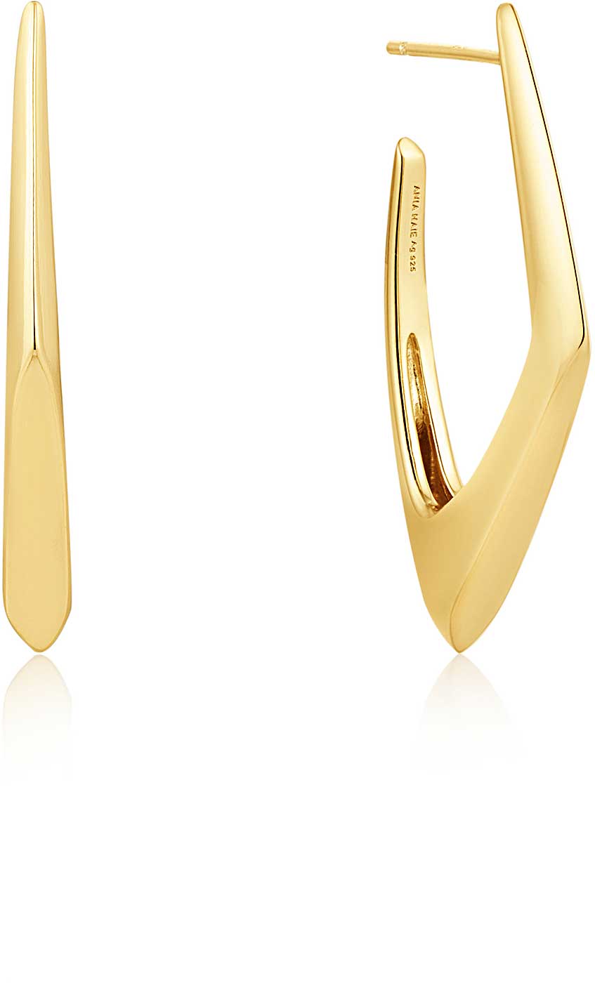 Rektangulära creoler i guld, lång oval form, futuristisk rektangulär design