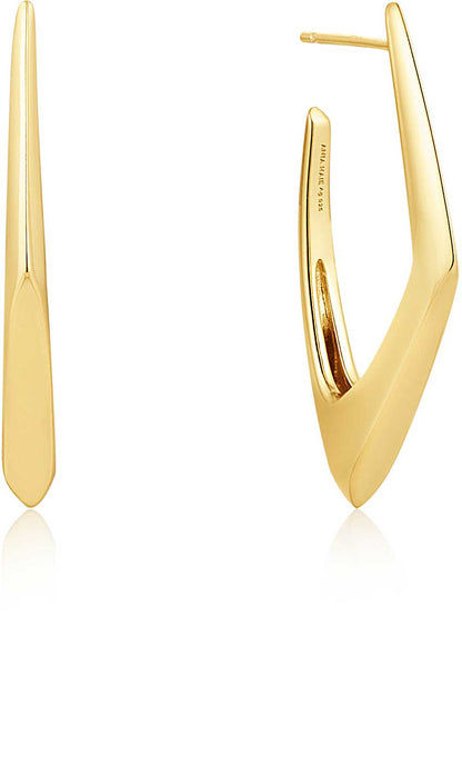 Rektangulära creoler i guld, lång oval form, futuristisk rektangulär design