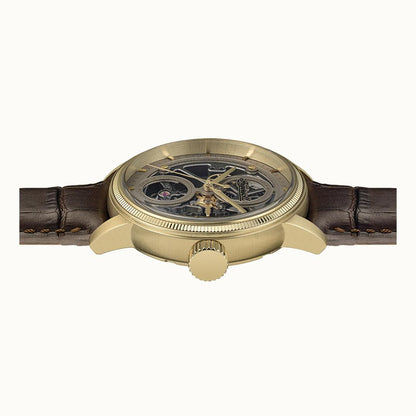 Ingersoll Automatik-Armbanduhr von oben, goldenes Gehäuse, Lederband