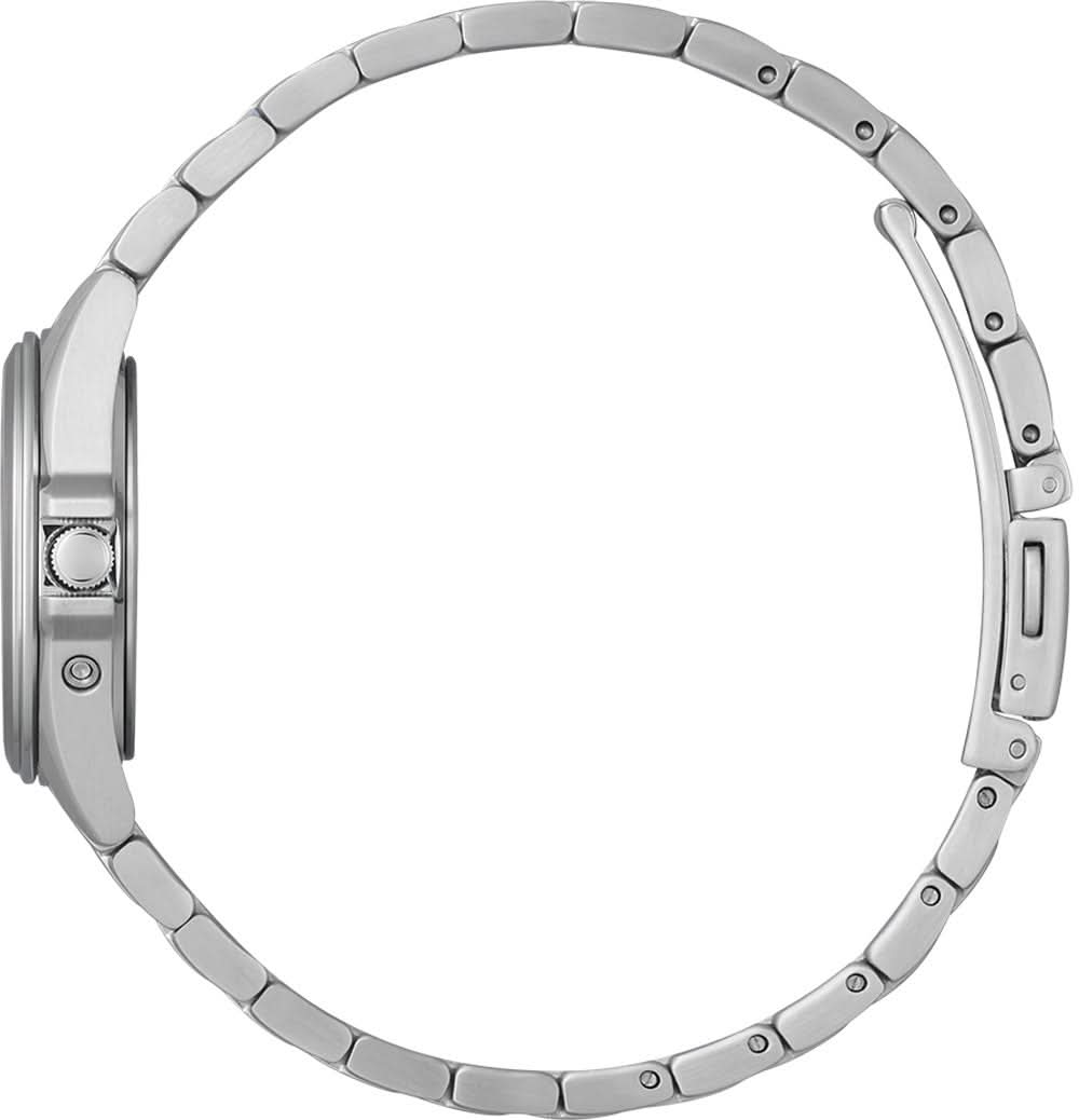 Damklocka sidovy med armband i silverfärgat rostfritt stål och räfflad krona