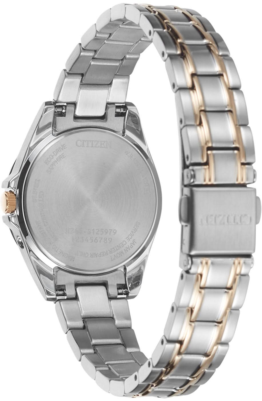 Citizen damklocka: silverfärgad boett, guldfärgade accenter, metallarmband