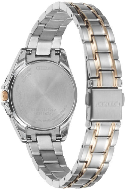 Citizen damklocka: silverfärgad boett, guldfärgade accenter, metallarmband