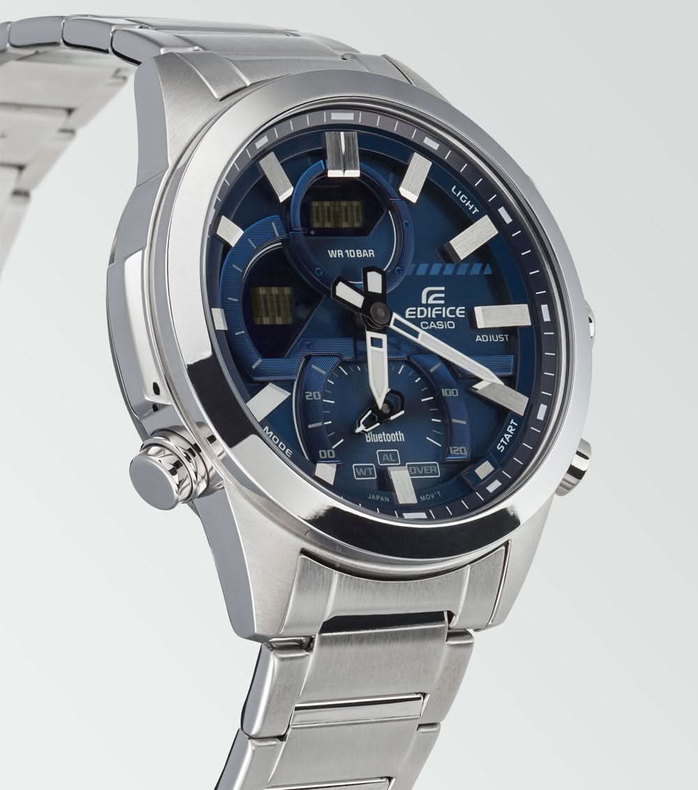 EDIFICE herrur med blå urtavla, silverfärgat hölje och armband