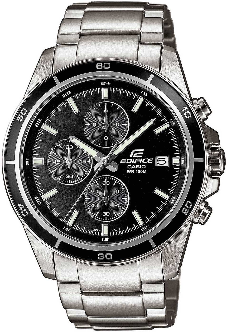 Casio Edifice herrklocka kronograf, armband i rostfritt stål, svart urtavla