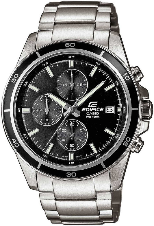 Casio Edifice herrklocka kronograf, armband i rostfritt stål, svart urtavla