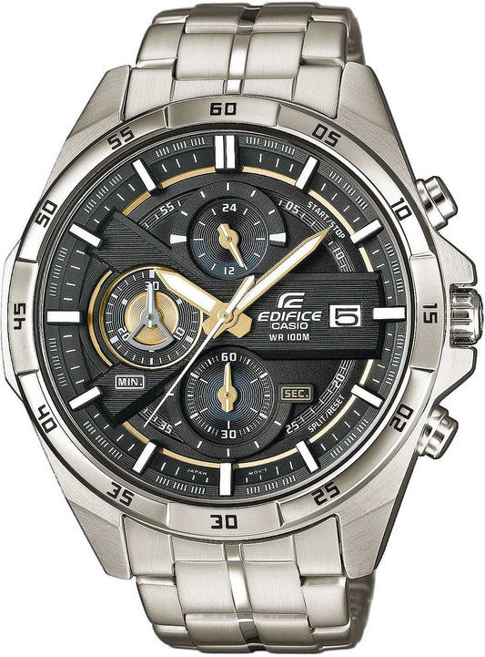Casio Edifice herrklocka: armband i rostfritt stål, svart urtavla, kronograf med tre subdials