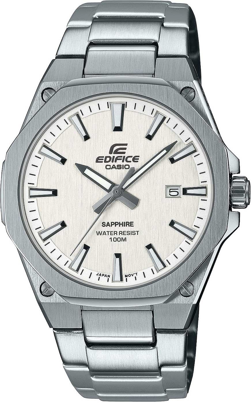 Casio Edifice herrklocka med silverfärgat armband i rostfritt stål, analog urtavla och datumfönster