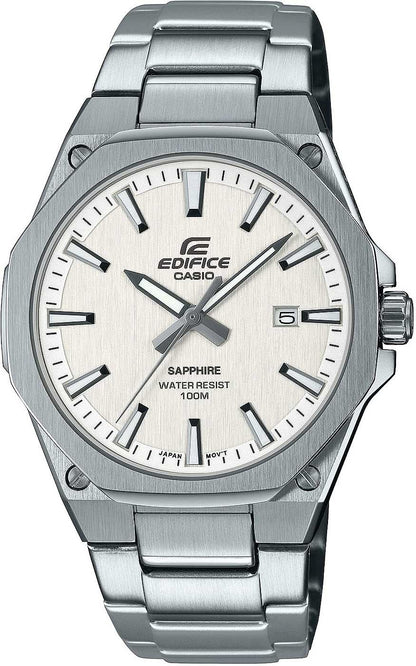 Casio Edifice herrklocka med silverfärgat armband i rostfritt stål, analog urtavla och datumfönster