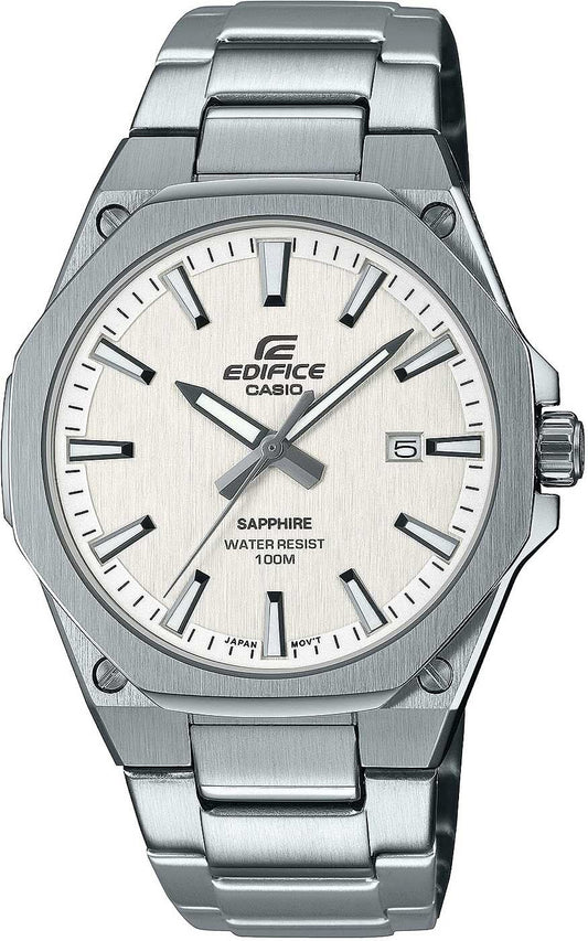 Casio Edifice herrklocka med silverfärgat armband i rostfritt stål, analog urtavla och datumfönster
