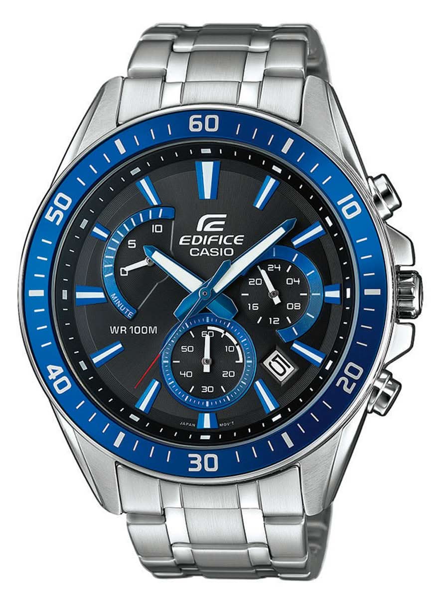 Casio Edifice herrklocka med blå urtavla, armband i rostfritt stål och kronograf-suburtavlor