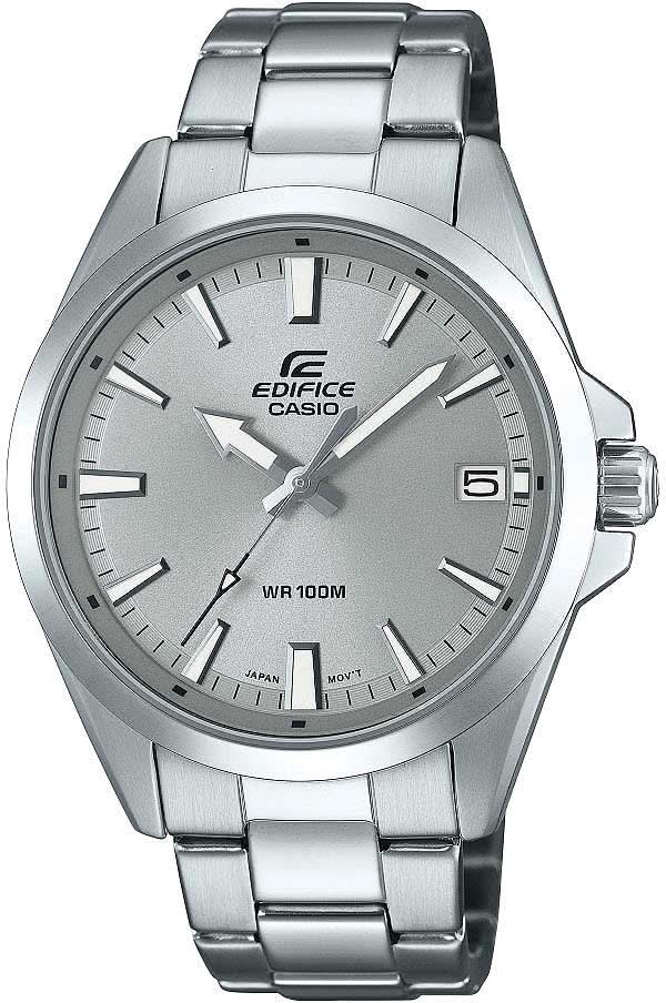 Casio Edifice herrarmbandsur i rostfritt stål, silverfärgat länkarmband, grå urtavla, datum