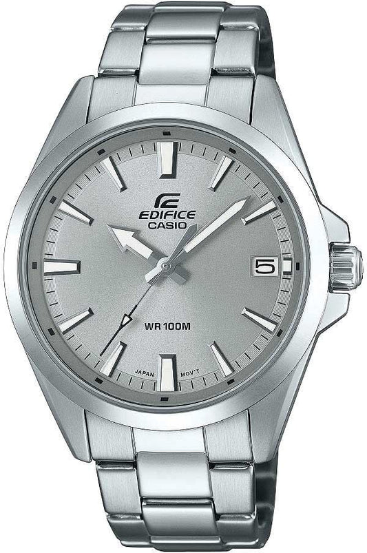 Casio Edifice herrarmbandsur i rostfritt stål, silverfärgat länkarmband, grå urtavla, datum