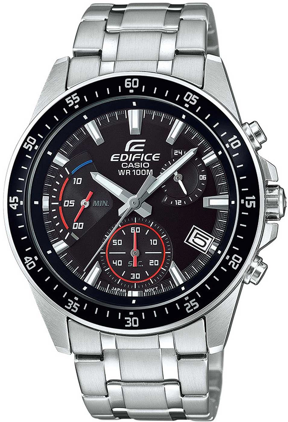 Casio EDIFICE herrklocka med svart urtavla och rostfritt stålarmband, kronograf