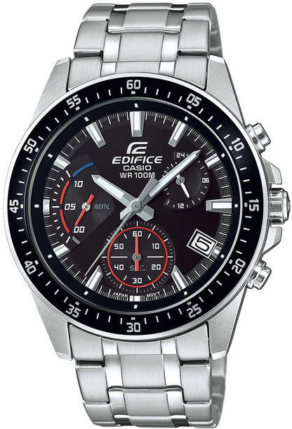Casio EDIFICE herrklocka med svart urtavla och rostfritt stålarmband, kronograf