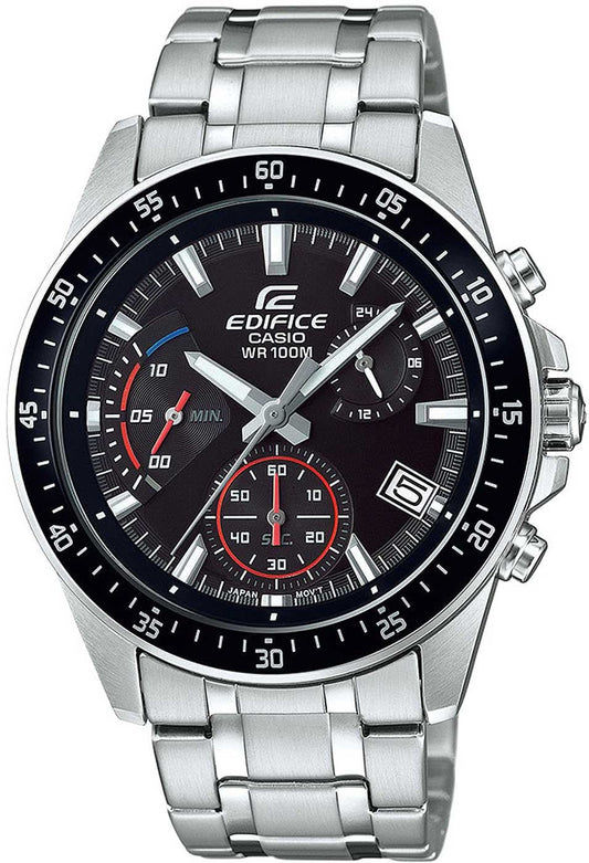 Casio EDIFICE herrklocka med svart urtavla och rostfritt stålarmband, kronograf