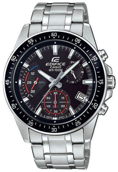 Casio EDIFICE herrklocka, svart urtavla med röda detaljer, rostfritt stålarmband