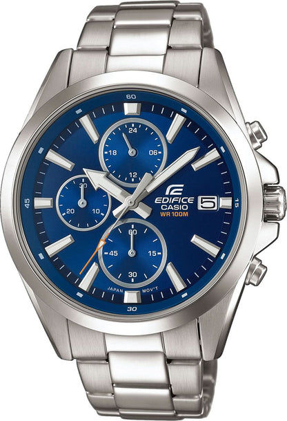 Casio Edifice herrklocka med blå urtavla, kronograf, armband i rostfritt stål