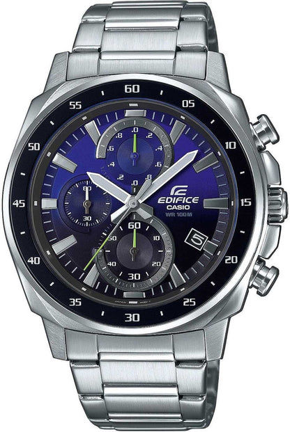 Casio Edifice herrur med blå urtavla, armband i rostfritt stål och kronograf-look