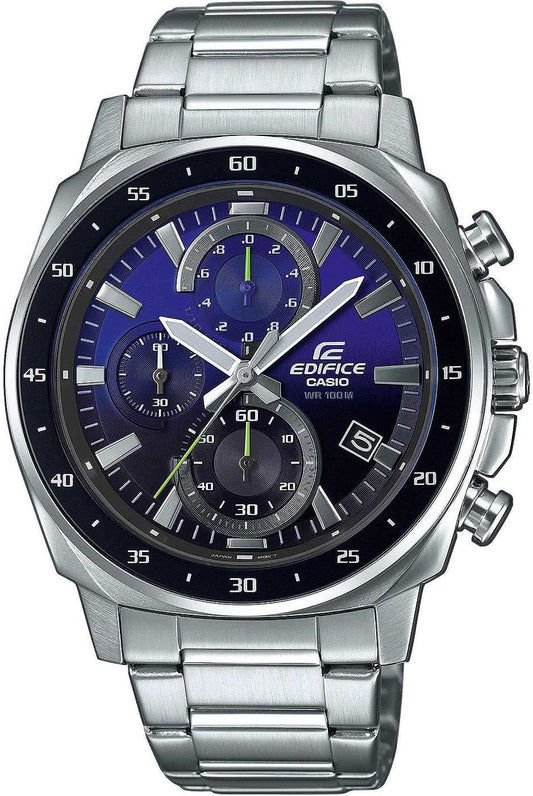 Casio Edifice herrur med blå urtavla, armband i rostfritt stål och kronograf-look