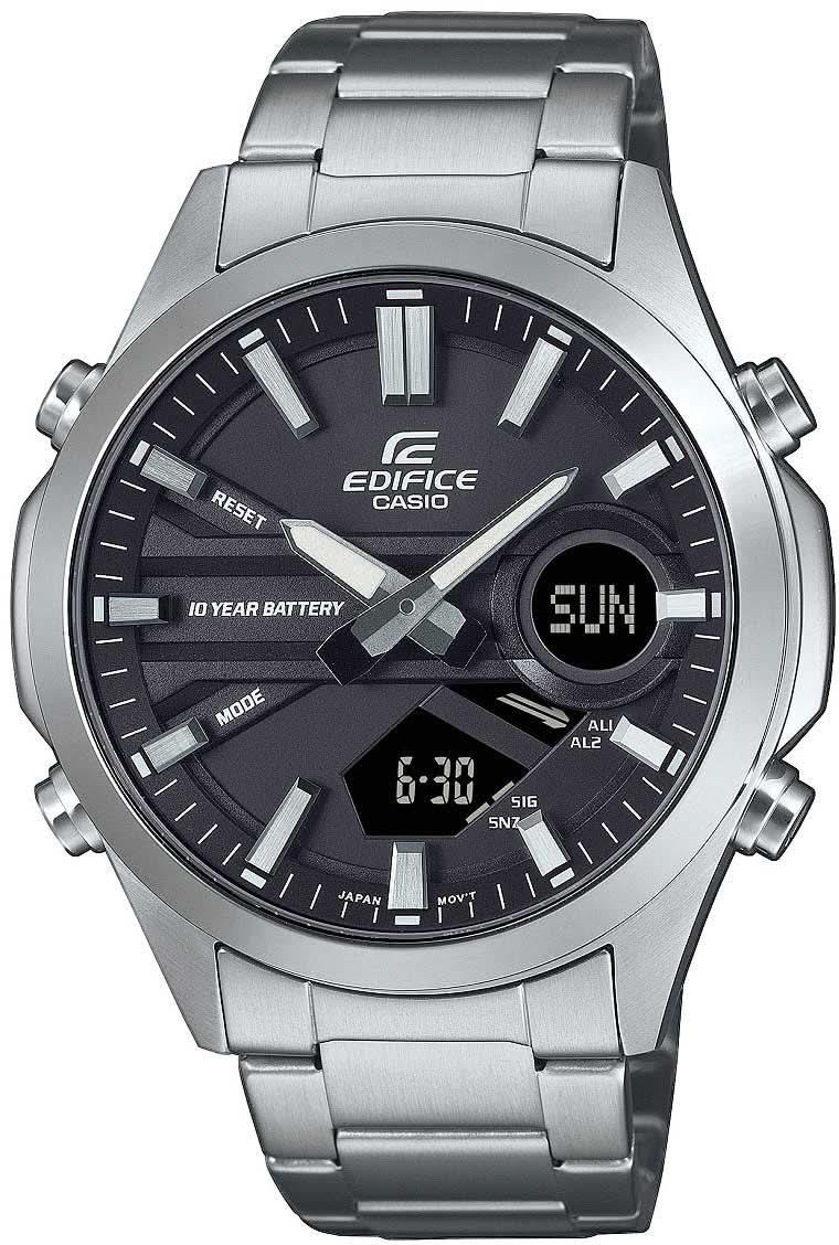 Casio Edifice herrklocka med armband i rostfritt stål, svart urtavla och digital display