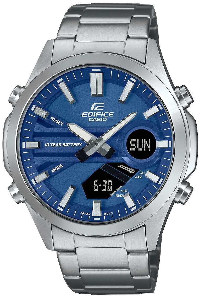 Herrklocka Casio Edifice med blå urtavla, armband i rostfritt stål och datum