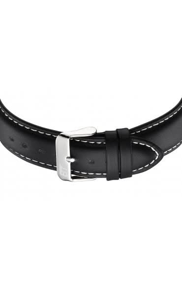 Svart läderarmband med metallspänne och spänne för herrarmbandsur