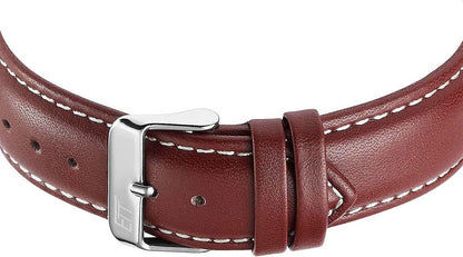 Läderarmband med stiftspänne och fästen, mörkbrunt äkta läder, silverfärgat spänne