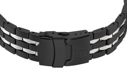 Klockarmband för herrar med svarta och silvriga metallänkar och spänne