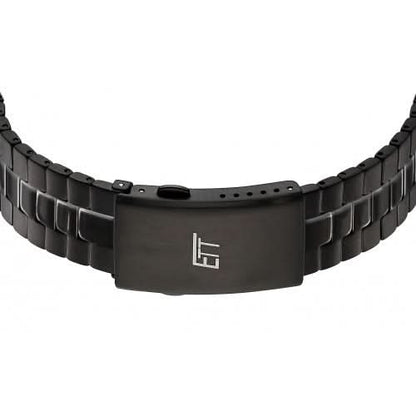 Herrklockarmband med svart spänne och ET-logotyp, länkarmband