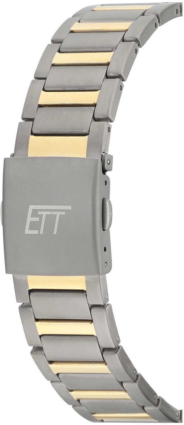Armbandsur för herrar i sidovy med tvåfärgat metallarmband och ETT-prägling
