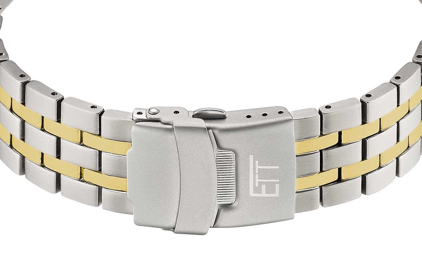 Armbandsur för herrar med silverarmband och guldstrimmor, viklås
