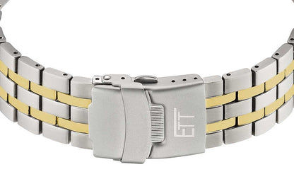 Armbandsur för herrar med silverarmband och guldstrimmor, viklås