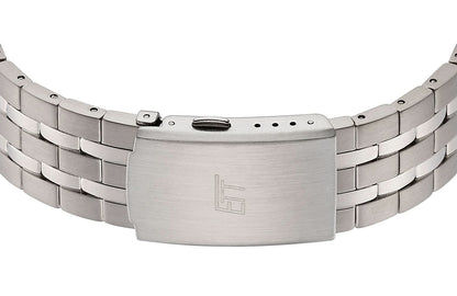 Herrarmbandsur med armband i silverfärgad titan och spänne, rektangulärt präglad