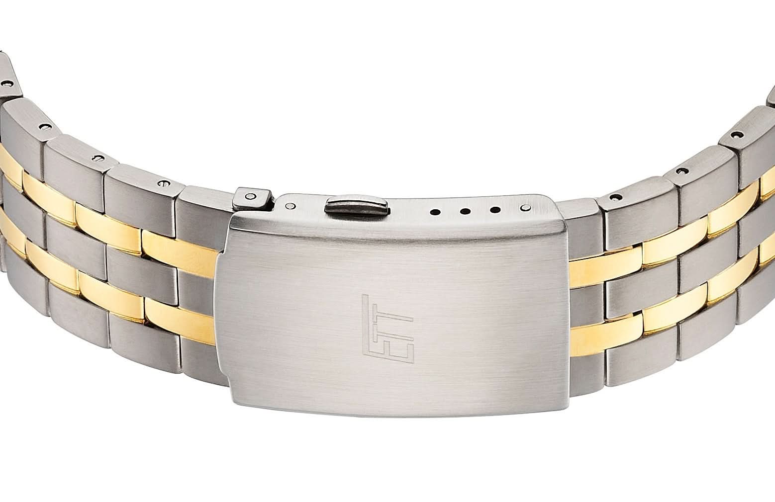 Herrklocka med titanarmband och silverspänne, gulddetaljer