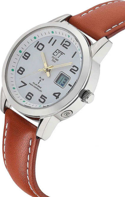 Damklocka med brunt läderarmband, boett i silver och digital display