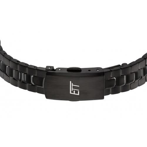 Damklocka armband med svart spänne och ET-logotyp, länkarmband i metall