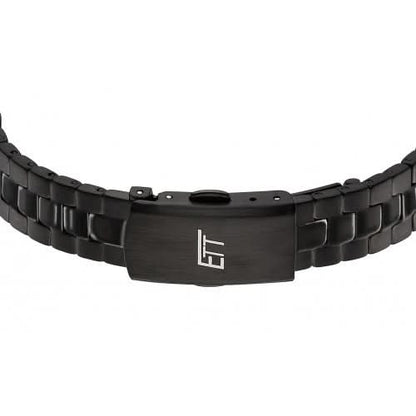 Damklocka armband med svart spänne och ET-logotyp, länkarmband i metall