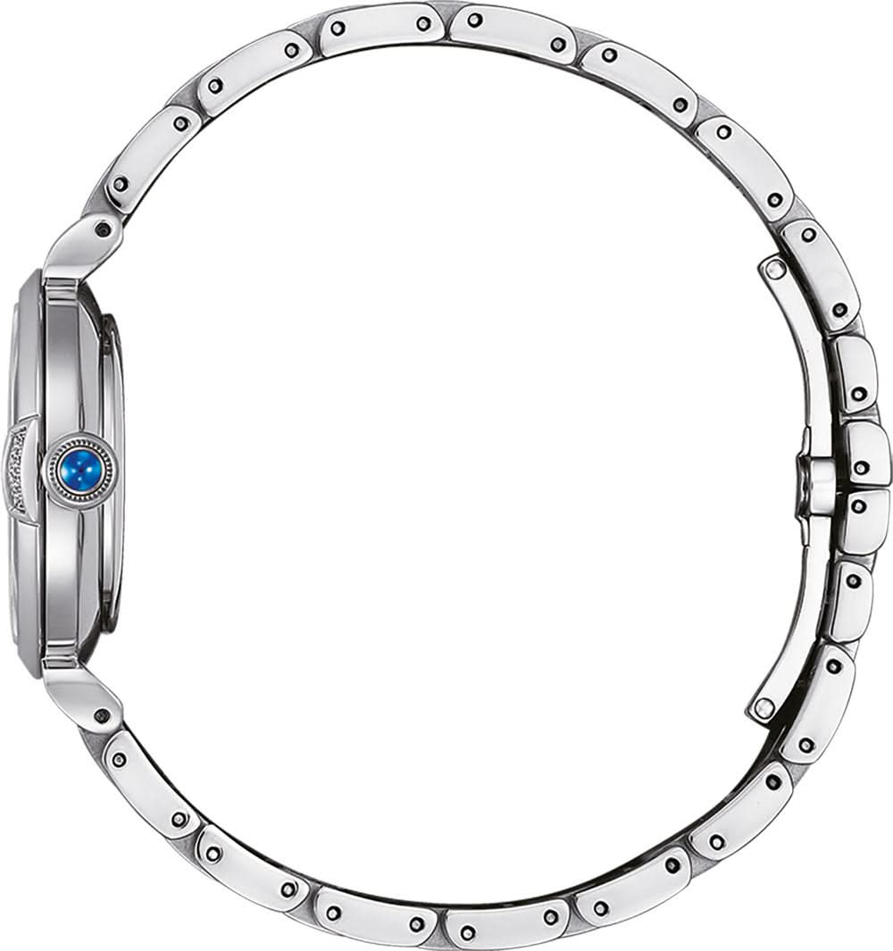 Damklocka med silverfärgat boett i rostfritt stål, perforerad lünette och armband i rostfritt stål