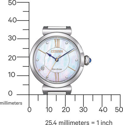 Citizen Eco-Drive damklocka, silverfärgat hölje, blå urtavla med romerska siffror