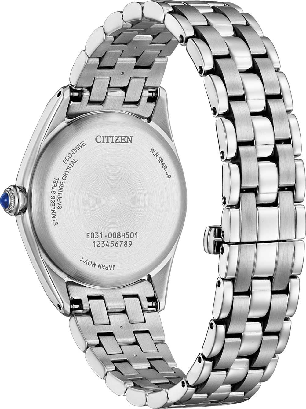 Citizen damklocka, baksida i rostfritt stål med Eco-Drive-tryck och länkarmband