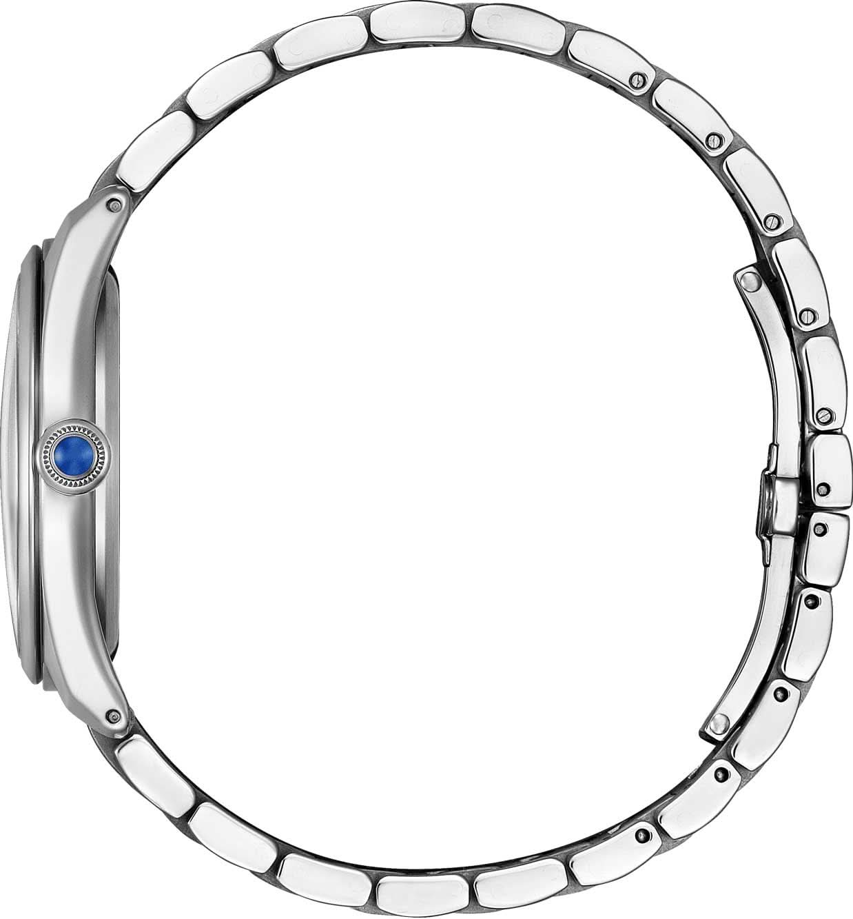 "Damklocka sidovy med silverfärgat hölje och kronskydd på armband i rostfritt stål"