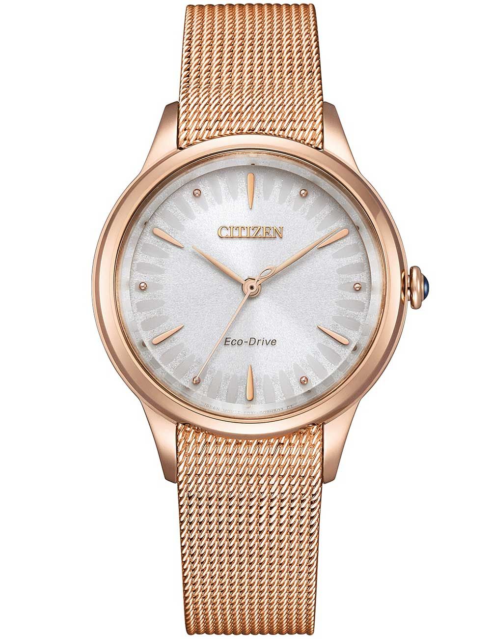 Damenuhr mit Roségold-Mesharmband, silbernem Zifferblatt und Eco-Drive Aufdruck
