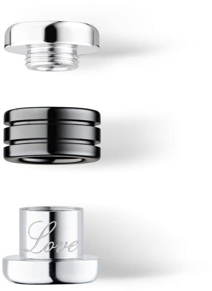 Pärla i rostfritt stål med "Love"-gravyr, svart ringdesign och skruvgänga