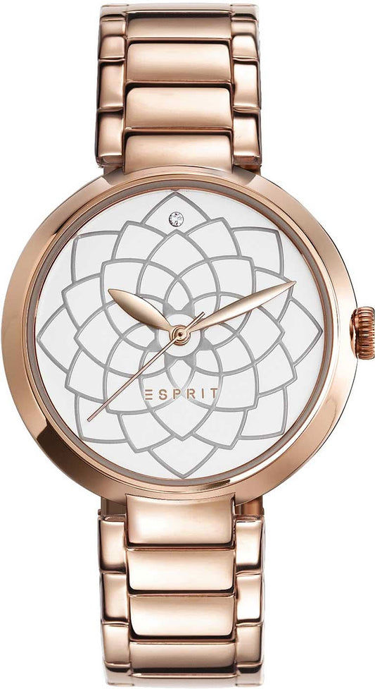 Damarmbandur med roséguldigt metallarmband och rund urtavla, Esprit-logotyp