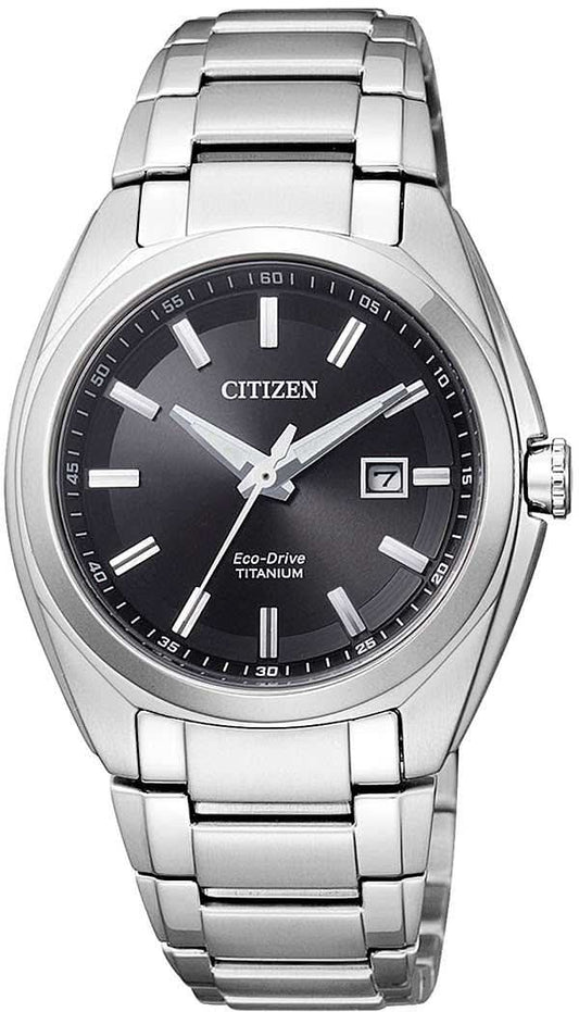 "Damklocka med silverfärgat metallarmband och svart urtavla, Citizen Eco-Drive"