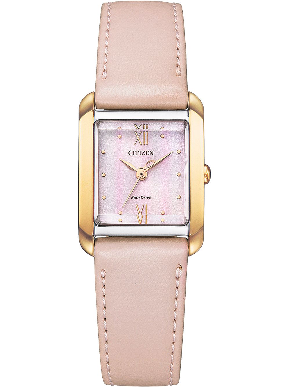 Armbanduhr mit rosafarbenem Zifferblatt, Roségold-Gehäuse und rosafarbenem Lederarmband