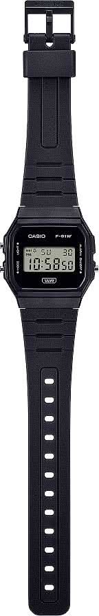 Digitalt armbandsur med svart plastarmband, sidovy, LCD-display