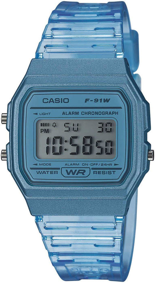 Casio Vintage F-91WS-2EF klocka med blått plastarmband och digital display
